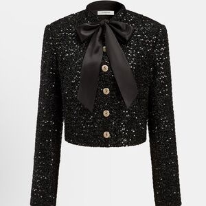 NWT Commense Black Sequin Blazer with Bow Detail and Gold Buttons small